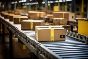 Conveyor belt box cardboard warehouse.